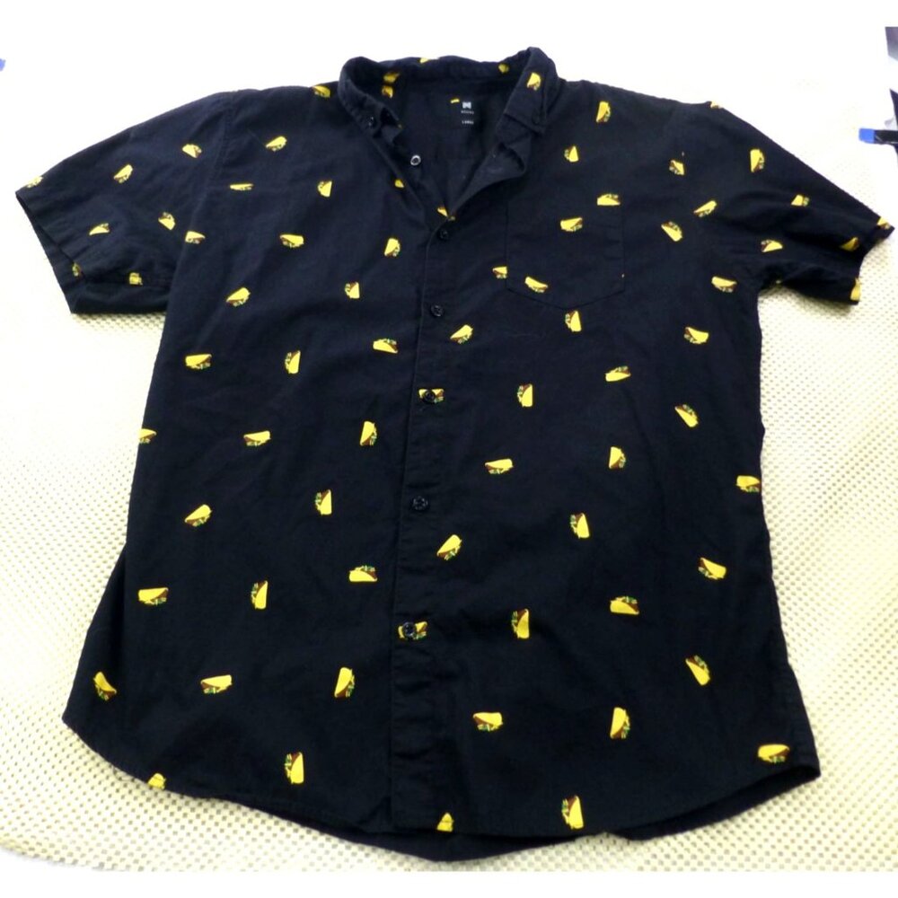 Visive All Over Taco Print Graphics Short Sleeve Button Shirt Mens Large Novelty